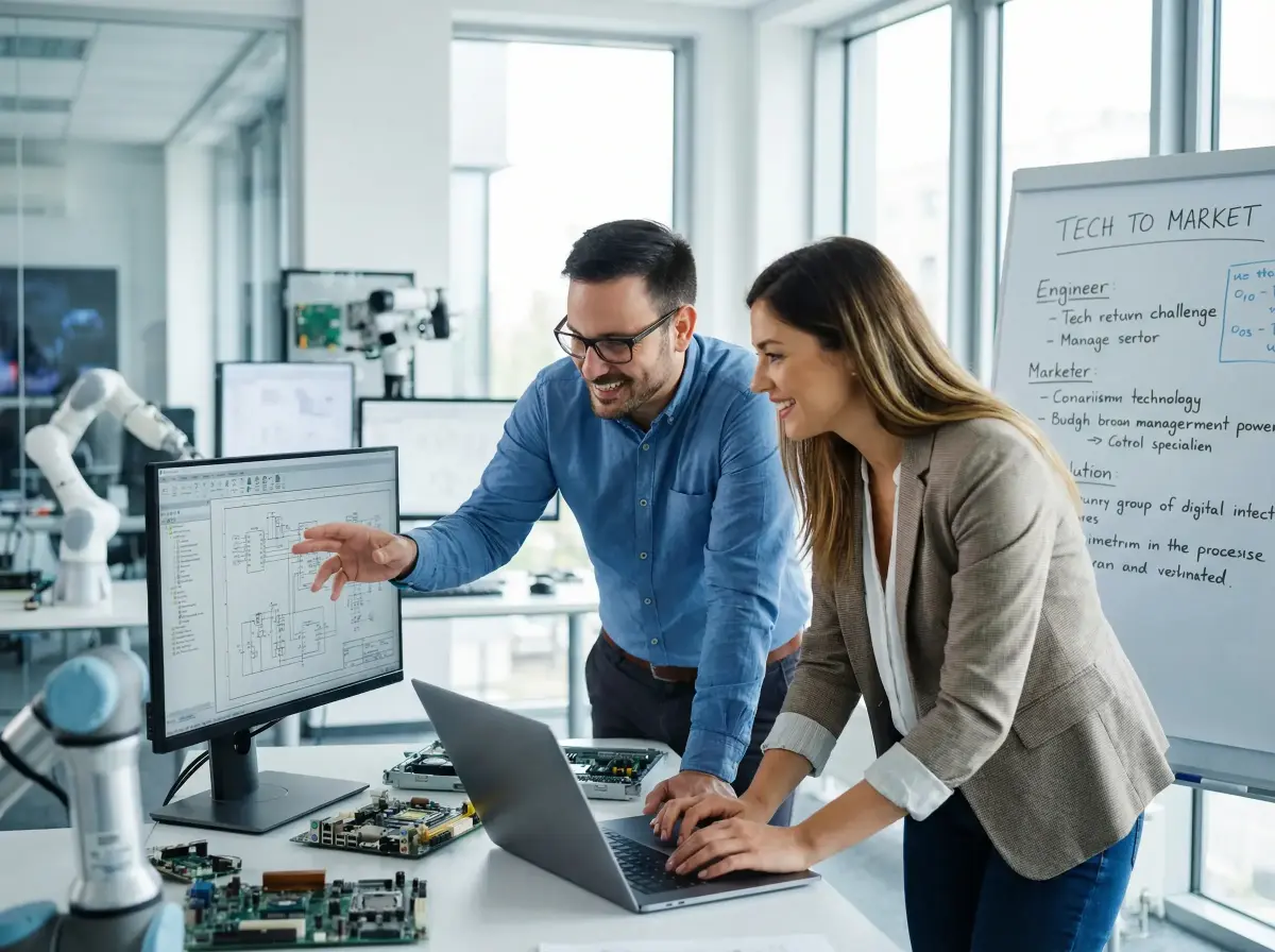 DeepX engineer and marketer collaborating on technical content